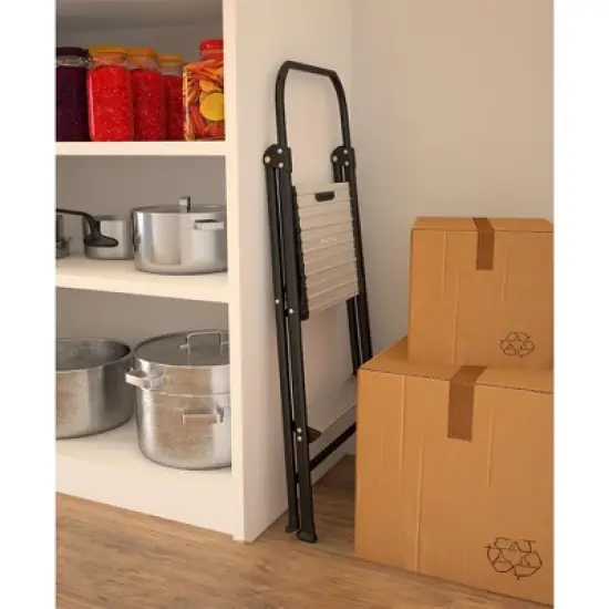 COSCO 2-Step Folding Aluminum Step Stool with Rubber Grip and 19-Inch Tall Top Step, Silver/Black image {3}