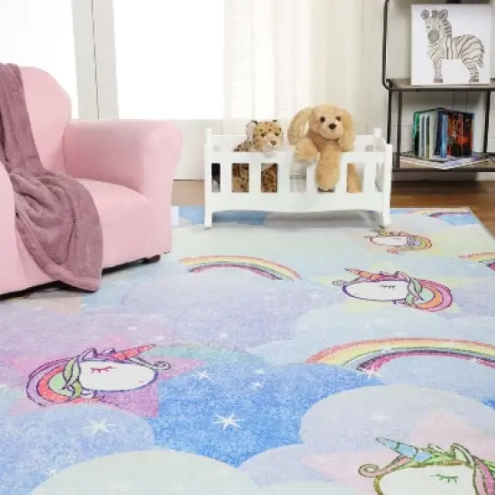 Unicorn Rainbow Colorful Kids Playroom Nursery Washable Indoor Area Rug by Blue Nile Mills image {8}