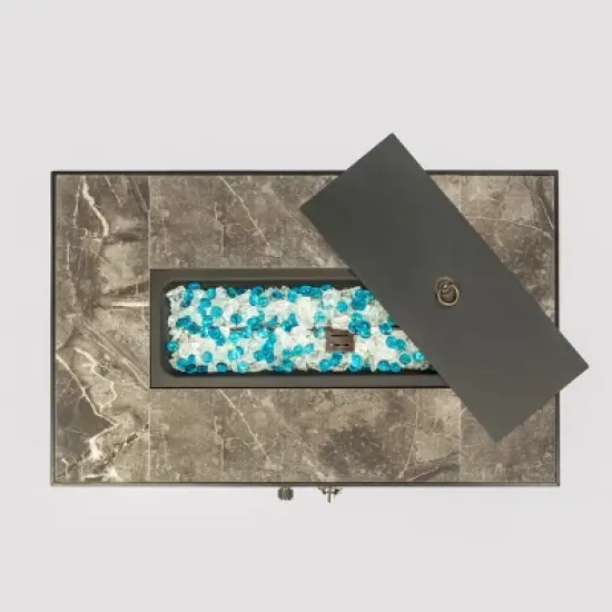 Racxily 32" Propane Gas Fire Pit Table, 50000 BTU Rectangular Fire Pit, Tile Tabletop for Outside Patio Deck Garden Courtyard-Brown image {4}