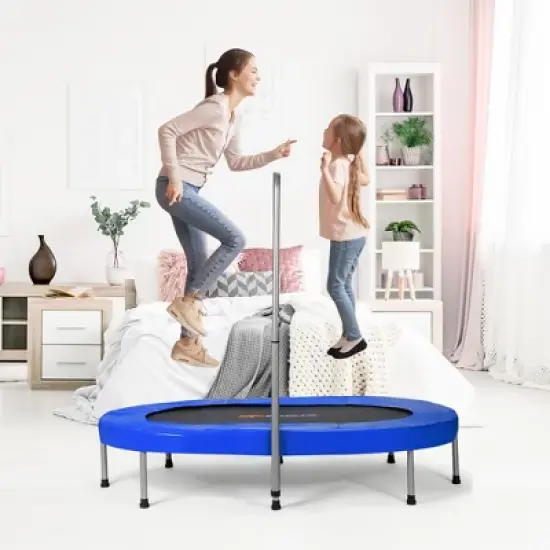Costway Foldable Trampoline Double Mini Kids Fitness Rebounder w/ Adjustable Handle Red\Blue image {6}