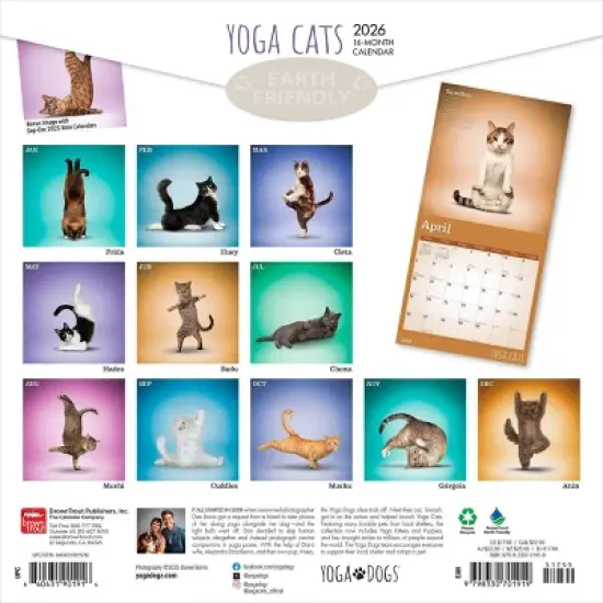 BrownTrout Yoga Cats 2026 12"x24" Hanging Square Wall Calendar Plastic-Free image {1}