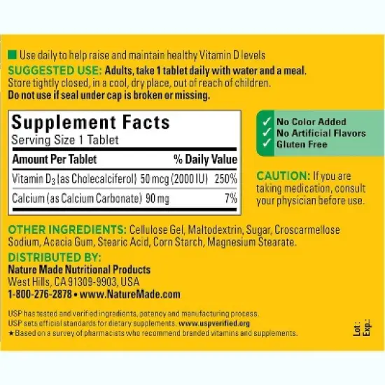 Nature Made Vitamin D3 2000 IU (50 mcg) Tablets, 220 Count image {2}