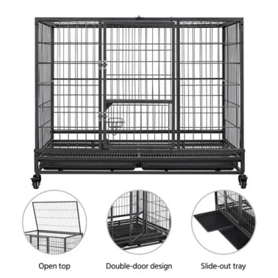 Yaheetech Rolling Dog Crate Metal Large Dog Cage Black image {3}