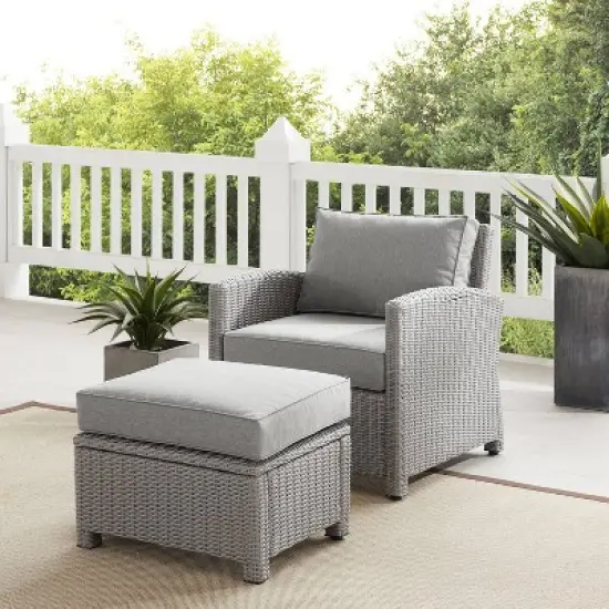 Bradenton 2pc Outdoor Wicker Arm Chair & Ottoman Set - Crosley image {1}