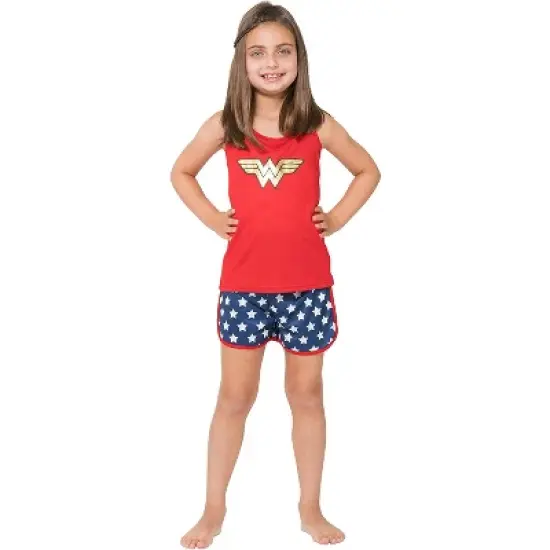 Wonder Woman Big Girls Logo Mesh Tank & Shorts PJ Set Red image {4}