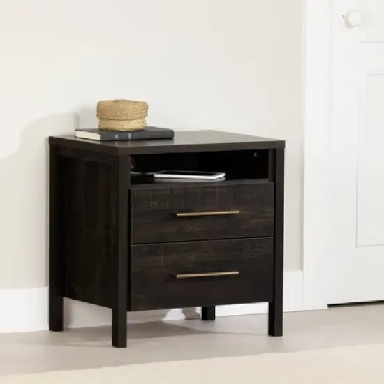 Gravity 2 Drawer Nightstand Rubbed Black - South Shore image {1}