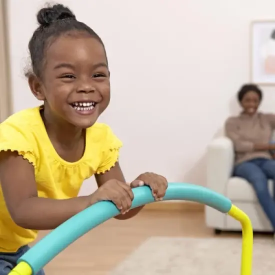 Fisher-Price New 2025 Model Mini Trampoline, WonderJump 36 Inch Round Indoor Trampoline with Stabilizing Handlebar, Multicolor image {5}