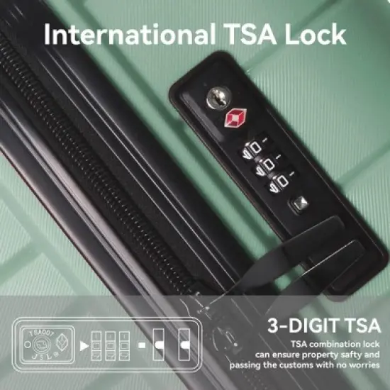 MAYEERTY 3 Piece Lightweight Luggage Set, PP Hardshell Carry on Suitcase with Spinner Wheels & TSA Lock, Green - 20"/24"/28" image {3}