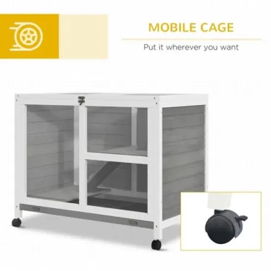 Akoasm Desk And Side Table Sized Wooden Waterproof Rabbit Hutch & Cage With Wheels Indoor-Gray image {6}