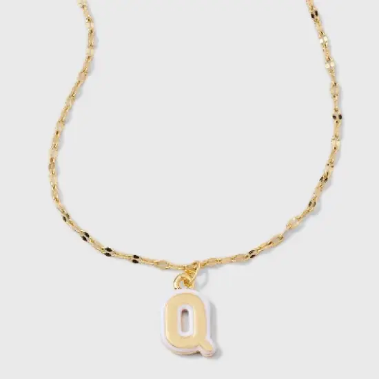 14K Gold Dipped Enamel Initial Pendant Necklace - A New Day&trade; Gold/White image {20}