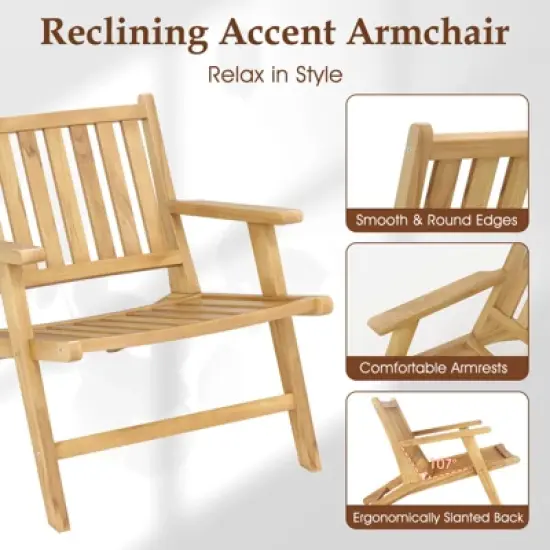 Tangkula 4PCS Teak Wood Outdoor Reclining Chair w/ Comfortable Backrest & Armrests image {7}