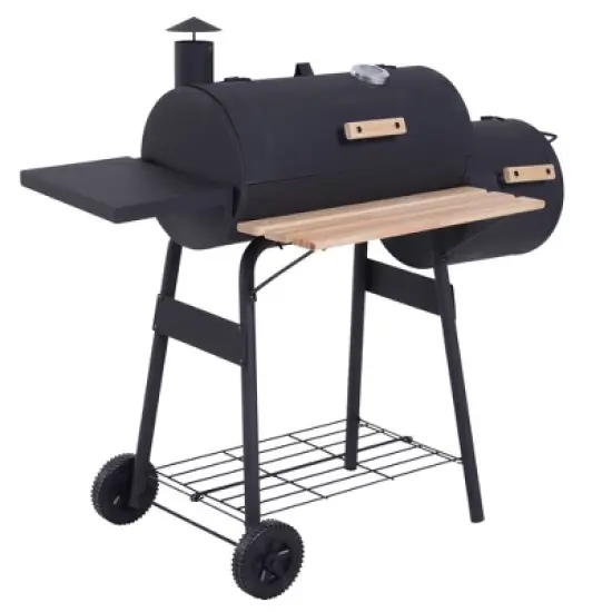 Kumasinova 48" Steel Portable Backyard Charcoal BBQ Grill, Offset Smoker Combo, Wheels, Ample Storage, Thermometer, Wood Handles image {7}