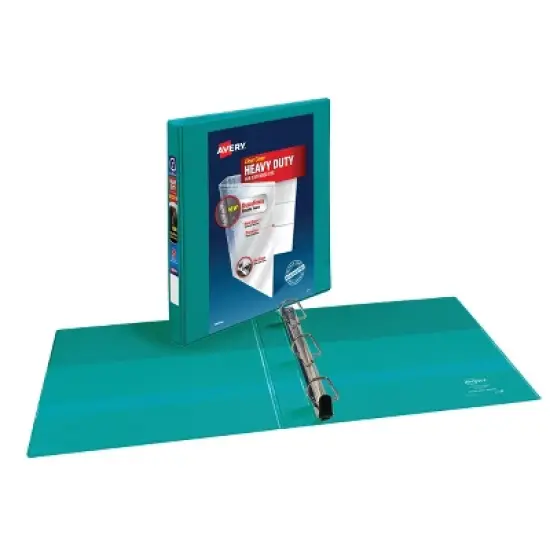 Avery 1" Clear Cover Heavy Duty Green Ring Binder: 1" D-Ring, 250 Sheet Capacity, 4 Internal Pockets, Turquoise Blue image {2}