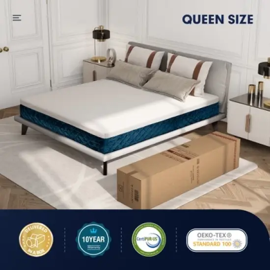 Costway 10'' Jacquard Hybrid Mattress Plush Gel Infused Memory Foam Bamboo Charcoal Queen\Full image {5}