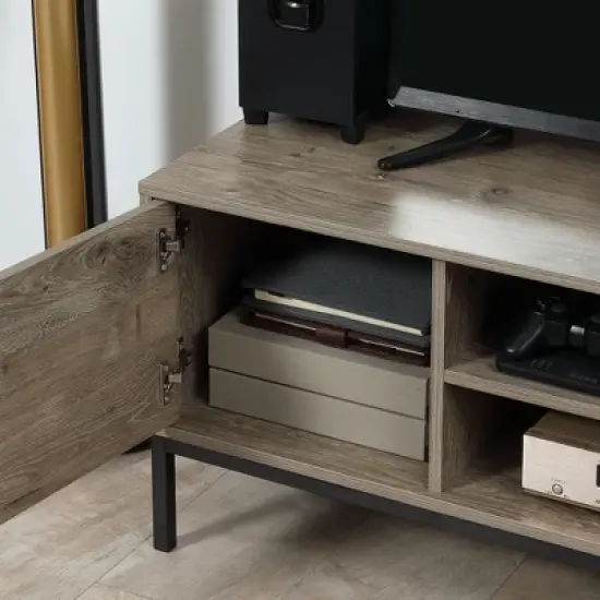 HOMCOM TV Stand for TV up to 50 Inches, Entertainment Center with Door, Open Storage and Drawers, TV Table with Steel Legs, gray image {5}