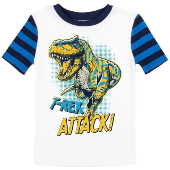 Dinosaur Character Blue And Black Stripe Youth Short Sleeve Pajama Set image {1}