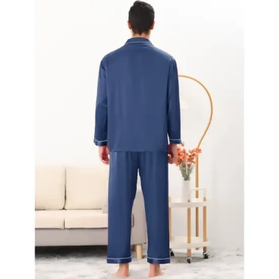 Lars Amadeus Men's Satin Sleeping Long Sleeves Shirt Pants Pajama Set image {3}