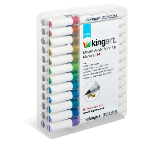KINGART Acrylic Brush Tip Markers, 24 Metallic Colors image {9}