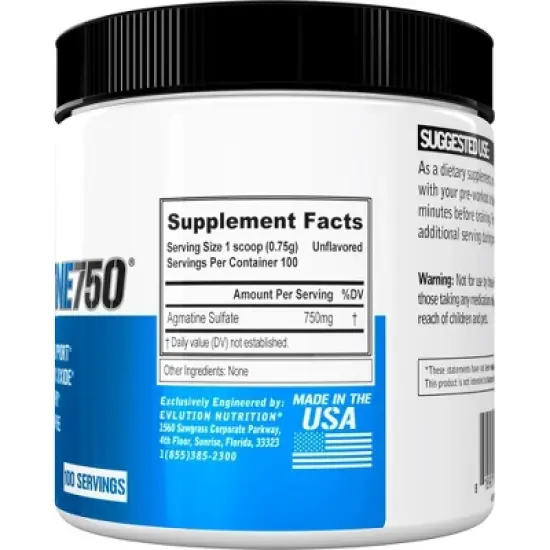 Evlution Nutrition Agmatine750 - Vasodilation Support - Unflavored - 100 Servings image {1}