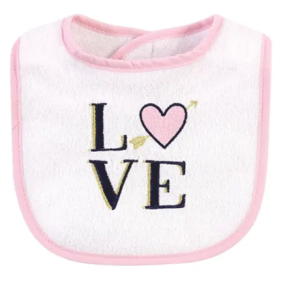 Hudson Baby Infant Girl Cotton Terry Bib and Burp Cloth Set 5pk, Love, One Size image {5}