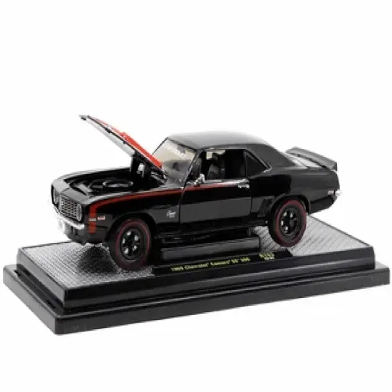 1969 Chevrolet Camaro SS 396 Black with Bright Red Stripes Limited Edition to 6550 pieces 1/24 Diecast Model Car by M2 Machines image {1}