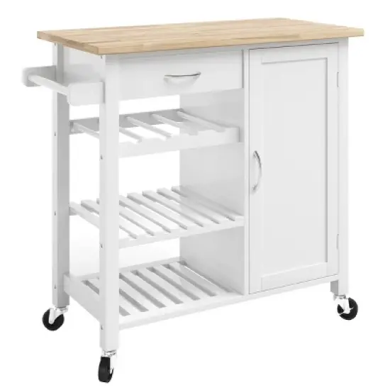 Kitchen Island with Towel Rack and Shelves for Storage &ndash; Rolling Cart to Use as Coffee Bar, Microwave Stand, or Kitchen Storage by Lavish Home (White) image {6}