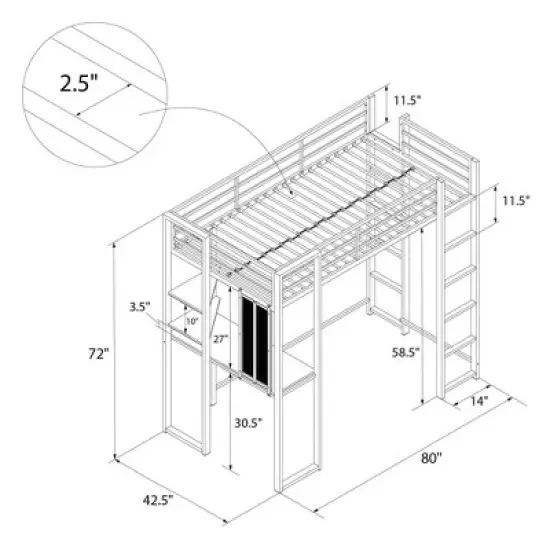 Twin Adele Loft Bed with Desk Black - Room & Joy image {8}