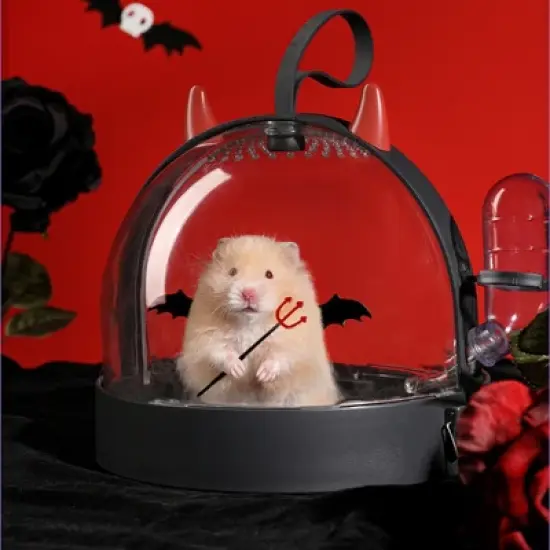 Portable transparent hamster cage with silicone handle, 180 degree horizontal rotation travel carrier image {2}