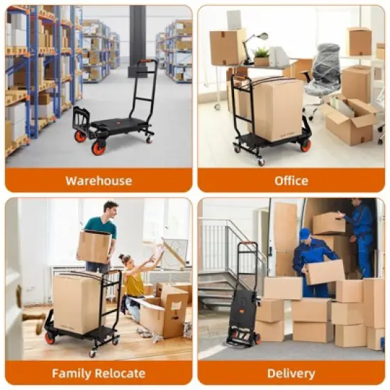 Folding Heavy Duty Hand Truck 330LB, Convertible 2-Wheel/4-Wheel Dolly Cart with Retractable Handle, Portable Moving Cart, Aluminum Alloy image {2}