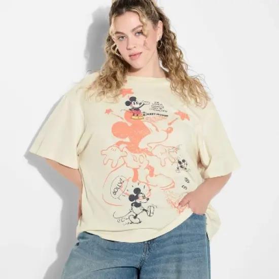 Women's Mickey Scribble Oversized Short Sleeve Graphic T-Shirt - Cream image {5}