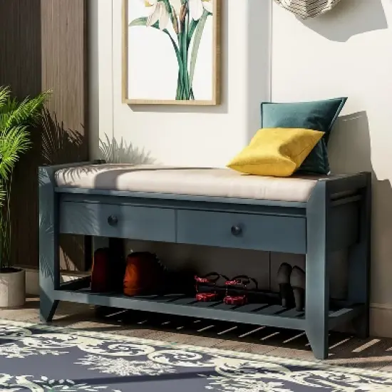 Entryway Storage Bench with Cushioned Seat, Shoe Rack and Drawers-ModernLuxe image {8}