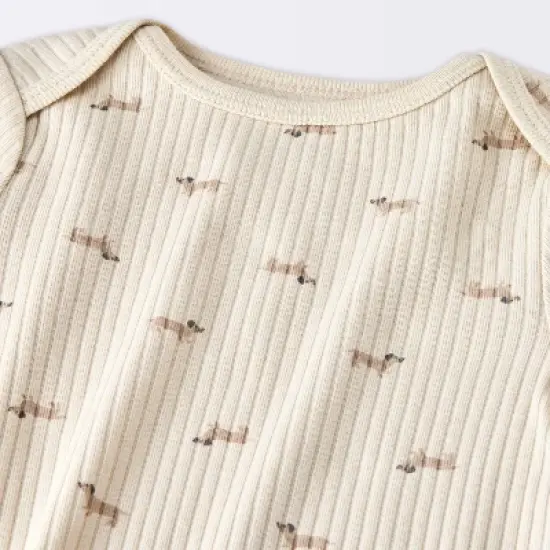 Baby 2pc Weiner Dogs Wide Ribbed Top & Bottom Set - Cloud Island&trade; Khaki image {2}