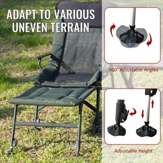 Camping Lounge Chair with Detachable Footrest, Portable Folding Camping Chair with Adjustable backrest for Outdoor Camping Fishing, Green+black image {14}
