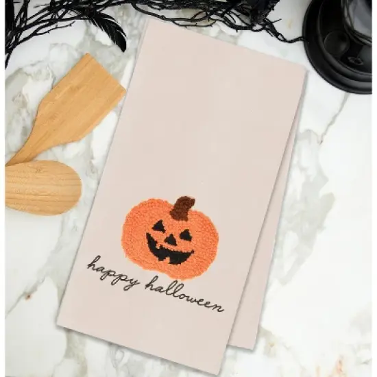 C&F Home Pumpkin Jack O' Lantern French Knot Cotton Halloween Dishtowel image {1}