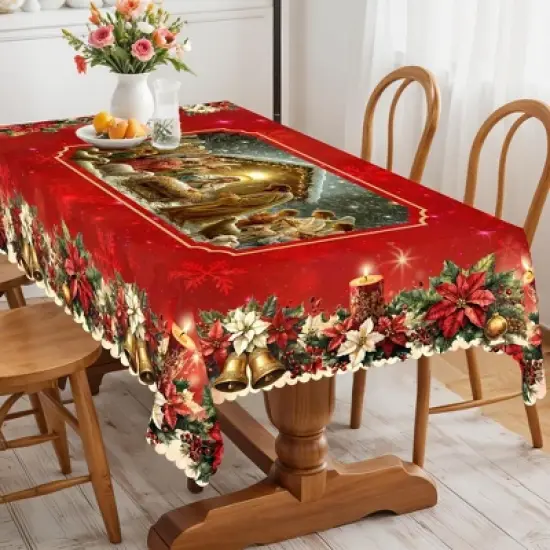 LOVEVOOK Christmas Tablecloth, Snowman Washable Snowflake Table Cloths Stain Resistant Dining Table Cover for Party Holiday Decor image {12}