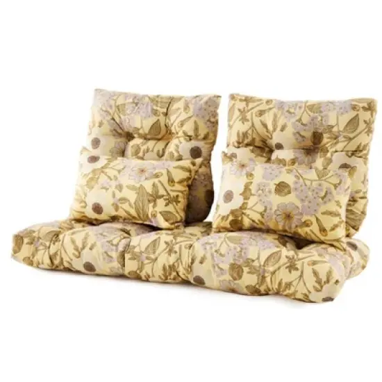 ARTPLAN Outdoor Cushions for Settee,Wicker Loveseat Cushions with Tie,Tufted Patio Cushions 2 U-Shaped Set of 5 Piece,L44xW19，Floral image {9}