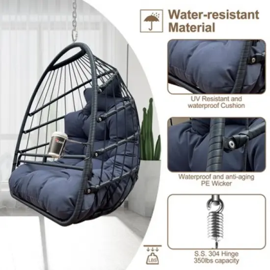 CAVINAS Swing Hammock Egg Chair without Stand,Hanging Chair with Foldable Frame and UV Resistant Cushion,Patio Swing for Backyard Balcony Porch image {4}