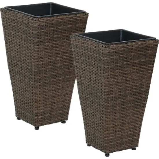 Sunnydaze Modern Decorative Standing Square Polyrattan Planter Containers - Brown - 2-Pack image {7}