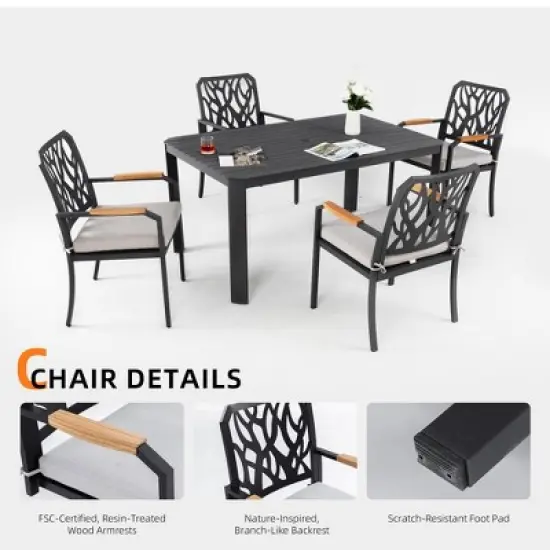 Christopher Knight Home Haggai Patio 5 Piece Branch-Like Backrest Aluminum Dining Set with Sunbrella Cushions image {5}