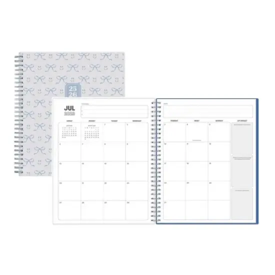 Blue Sky 8"x10" 2025-2026 Weekly/Monthly Spiral Planner Smooth Frosted Clarice Blue Bows image {3}