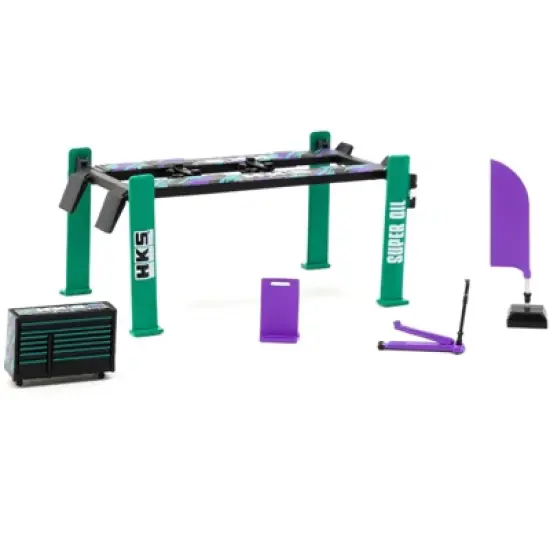 "HKS" Garage Tools Set of 5 pieces with Stickers "Collab64" Series for 1/64 Model Cars by Tarmac Works image {1}