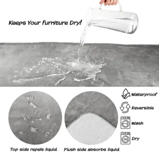 Waterproof Pet Blanket - 60x70-inch Reversible Throw Protects Couch, Car, Bed from Spills, Stains, and Fur - Dog and Cat Blankets by Petmaker (Gray) image {2}