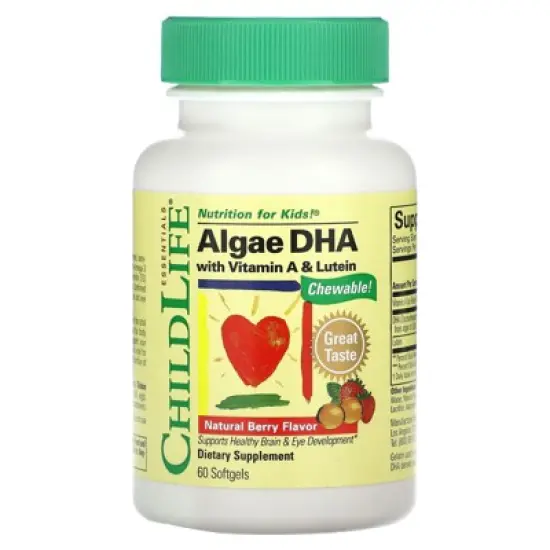 ChildLife Essentials Algae DHA with Vitamin A & Lutein, Natural Berry, 60 Softgels image {4}