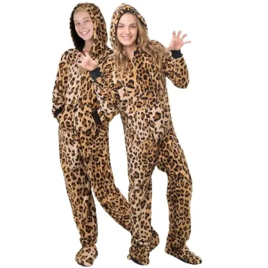 Footed Pajamas - Cheetah Spots Kids Hoodie Chenille Onesie image {3}