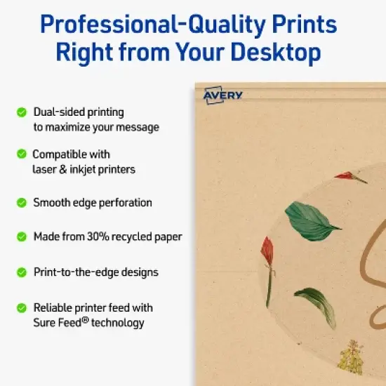 Avery Printable Oval Flat Cards, Sure Feed Technology, 4" x 6", Matte Kraft Brown Cardstock, Print-to-The-Edge, Laser/Inkjet Printable, 100 Total image {1}