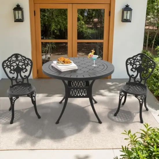 3-Piece Patio Set: Round Table & 2 Chairs - Cast Aluminum, All-Weather & Adjustable Legs for Balcony/Backyard image {8}