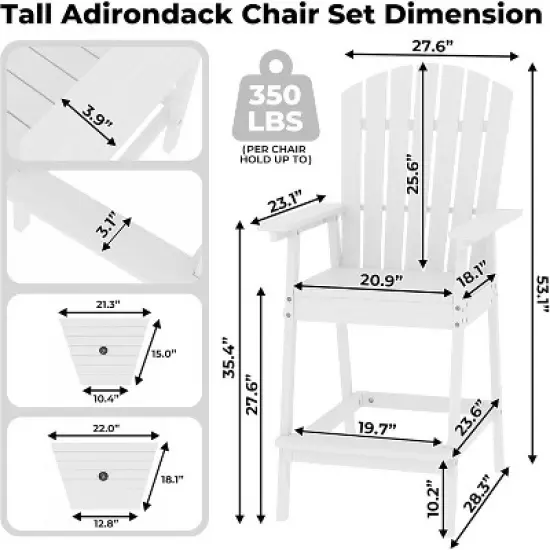 Outdoor Bar Height Adirondack Chairs with Connecting Tray, Balcony Chairs Adirondack for Deck, Backyard, Patio High AdirondackChairs Set of 2 image {2}