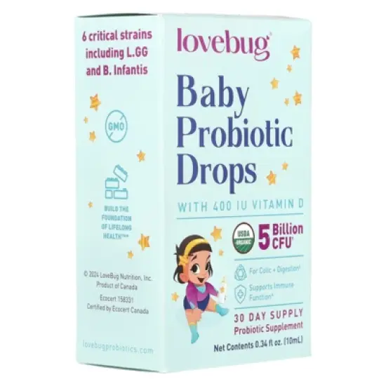 LoveBug Probiotics Baby Probiotic Drops with Vitamin D, 0.34 fl oz (10 ml) image {4}