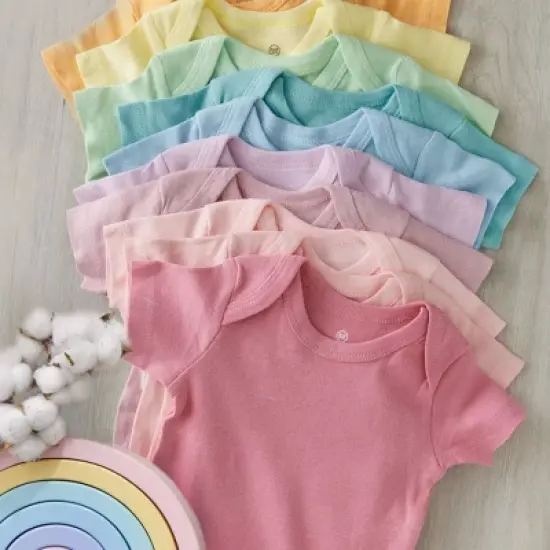 Honest Baby Girls' 8pk Rainbow Organic Cotton Short Sleeve Bodysuit - Pink/Violet/Yellow image {2}