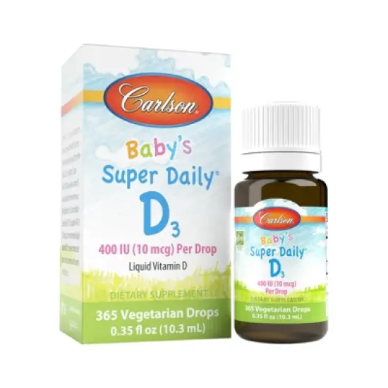 Carlson - Baby's Super Daily D3, Vitamin D Drops, 400 IU (10 mcg) per Drop, Vegetarian, Unflavored image {5}